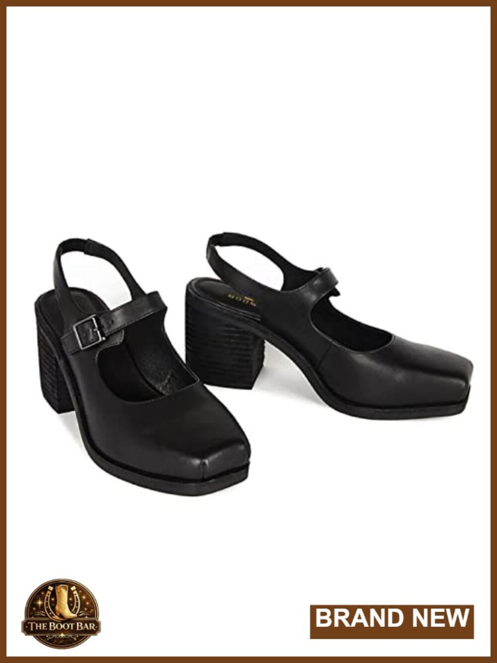 Women's Slingback Mary Jane Pumps Block High Heel Square Toe Ankle Buckle Strap